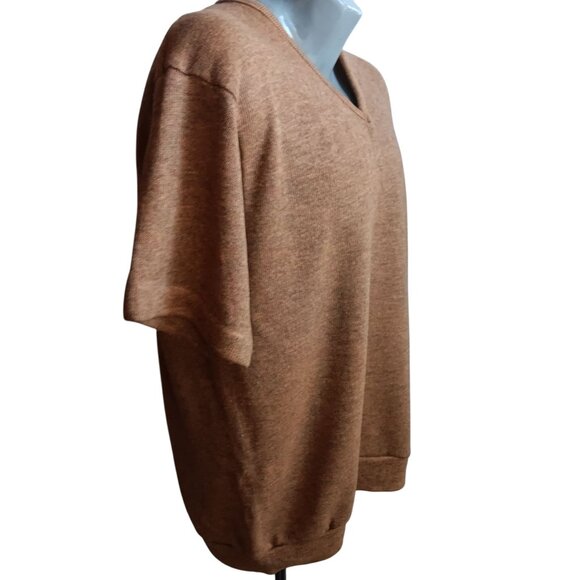 Vintage Men's XL T-shirt Sweater 1970's Creslan Rayon heather Brown V-Neck MOD - Picture 3 of 6
